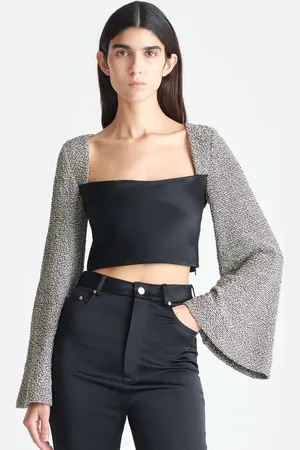 Nanushka Tasula - Slip Satin and Loopback Cotton Top - /Mouline