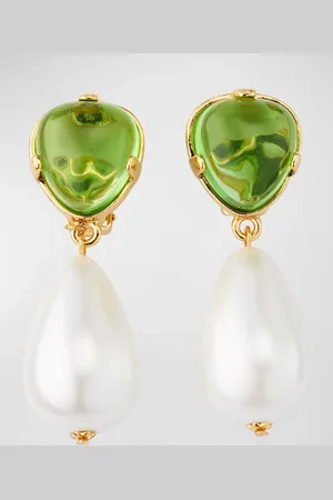 Kenneth Jay Lane Peridot Top and Pearly Drop Clip On Earrings
