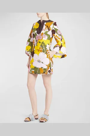 La DoubleJ Floral-Print Long-Sleeve Mini Shift Dress