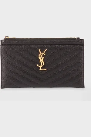 Saint Laurent YSL Monogram Small Ziptop Bill Pouch in Grained Leather