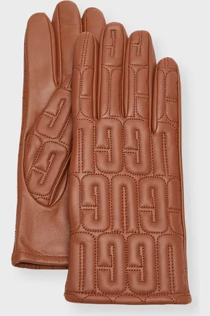 UGG Quilted Logo Leather & Cashmere Gloves