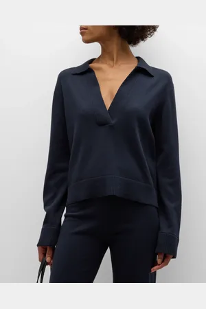 Simkhai Cashmere Cotton Long-Sleeve Polo Sweater
