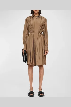 Joseph Danton Pleated Habotai Silk Midi Shirtdress