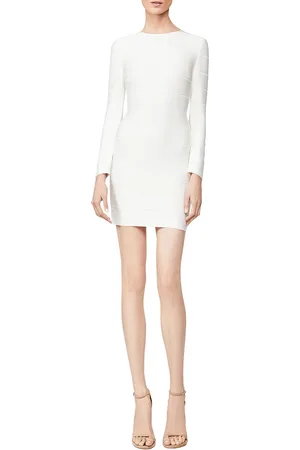 Hervé Léger Crewneck Long-Sleeve Short Ponte Dress