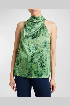 Santorelli Darcy Sleeveless Mock-Neck Swirl-Print Blouse
