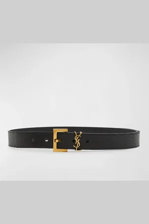 Saint Laurent YSL Pebble-Grain Leather Belt