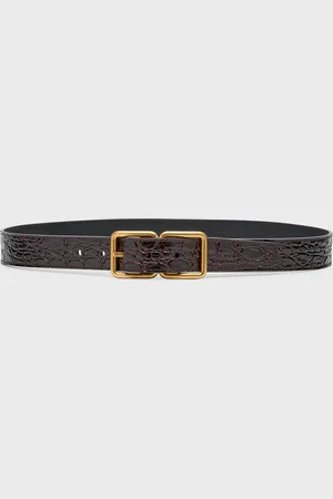 Saint Laurent Double Buckle Croc-Embossed Leather Belt