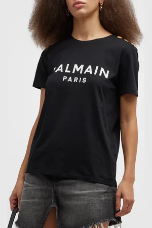 Balmain 3-Button Flocked Logo T-Shirt