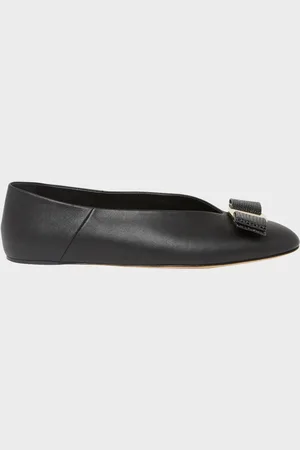 Salvatore Ferragamo Vanna Calfskin Bow Ballerina Flats