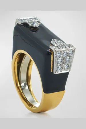 David Webb 18k Black Enamel & Diamond Hero Ring, Size 6.5
