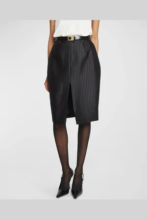 Saint Laurent Striped Pencil Skirt with Front Slit