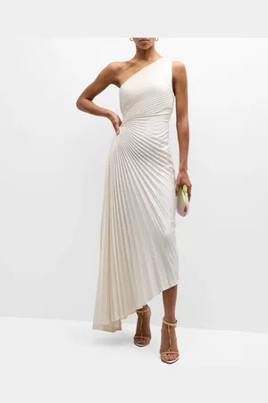 A.L.C. Delfina Pleated Long Asymmetric One-Shoulder Dress