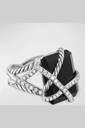 David Yurman Cable Wrap Ring with Gemstone and Diamonds in Silver, 18x14mm