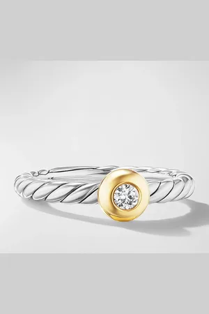 David Yurman Cable Flex Ring with Diamond in Silver and 14K Gold, 2.8mm