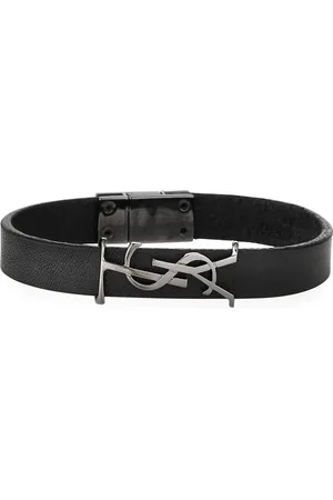 Saint Laurent Leather YSL Monogram Bracelet, , Size Small