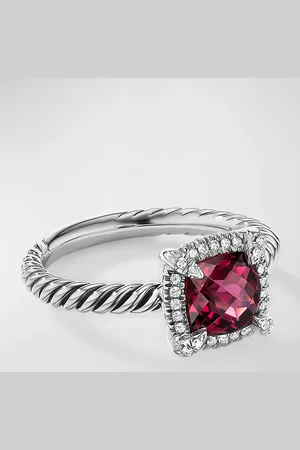 David Yurman 7mm Petite Chatelaine Pave Bezel Ring with Gemstone and Diamonds in Silver