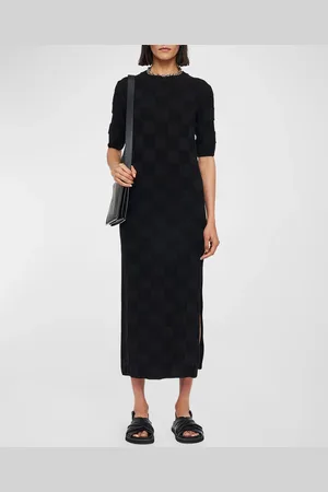 Joseph Side-Slit Vichy Knit Midi Sweater Dress