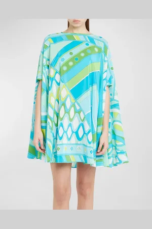 Emilio Pucci Abstract-Print Short-Sleeve Mini Kaftan Dress
