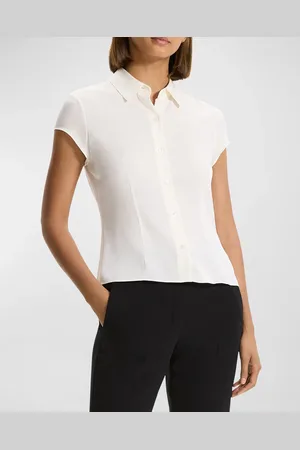 THEORY Cap-Sleeve Modern Silk Georgette Blouse