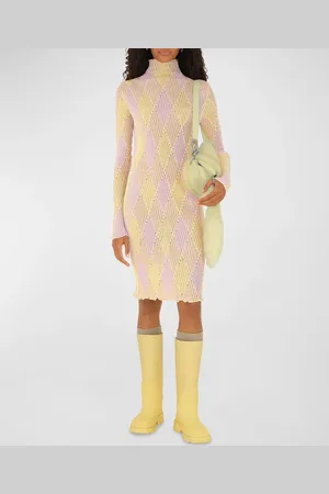 Burberry Pink Diamond Plaid Long-Sleeve Sweater Dress