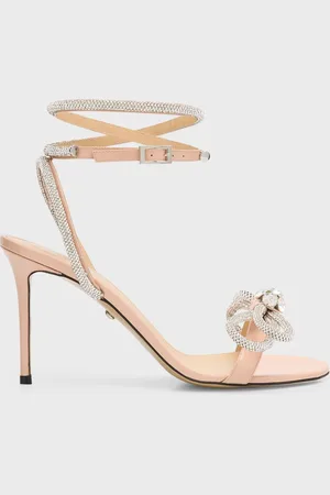 Mach & Mach Crystal Embellished Leather Double Bow Sandals