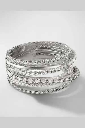 David Yurman Crossover Ring with Pavé Diamonds and Silver, 12mm