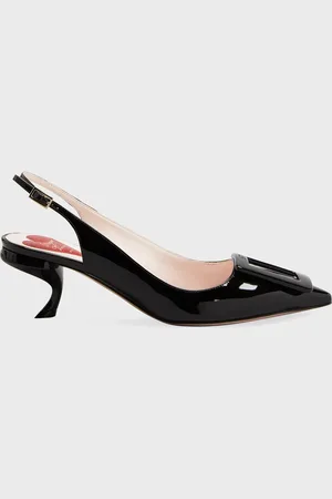 Roger Vivier Patent Buckle Kitten-Heel Slingback Pumps