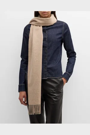 Johnstons Of Elgin Wide Beige Cashmere Fringe Scarf