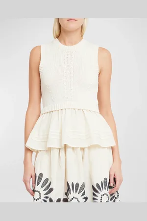ULLA JOHNSON Edda Combo Knit Sleeveless Peplum Top