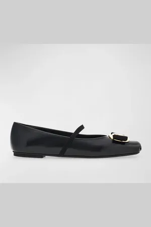 Salvatore Ferragamo Zina Leather Bow Mary Jane Ballerina Flats