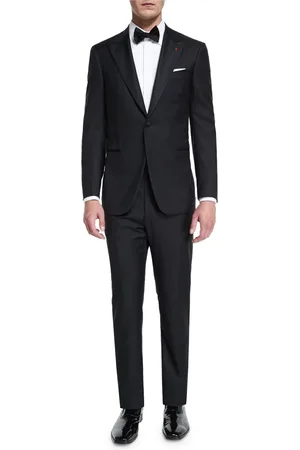 ISAIA Satin Peak-Lapel One-Button Wool Tuxedo