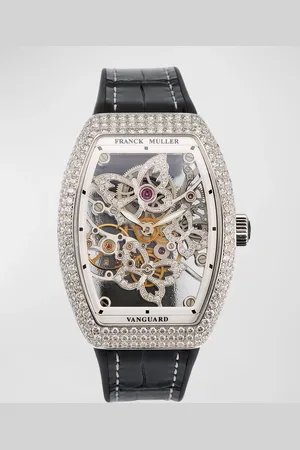 FRANCK MULLER Butterfly Diamond Skeleton Stainless Steel Watch Black Strap
