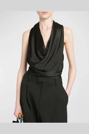 Bottega Veneta Draped Cowl-Neck Fluid Twill Halter Top