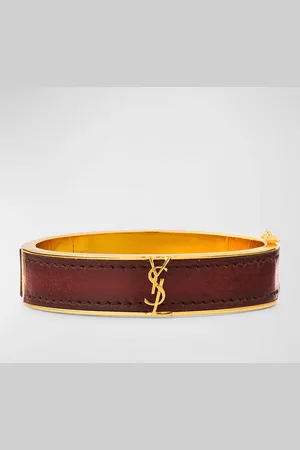 Saint Laurent Leather and Brass YSL Monogram Bracelet