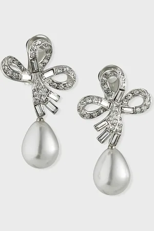 Kenneth Jay Lane Crystal-Bow Pearly Clip Earrings