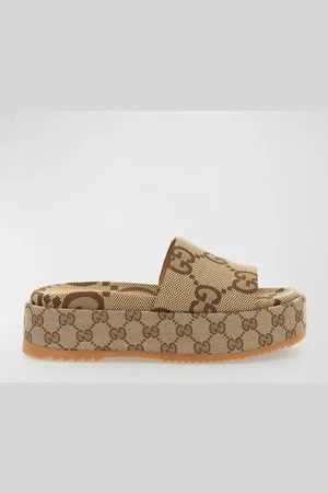 Gucci Angelina GG Canvas Flatform Slide Sandals
