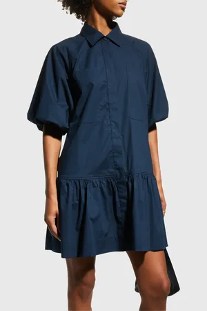 Simkhai Chrissy Puff-Sleeve Cotton Poplin Mini Shirtdress
