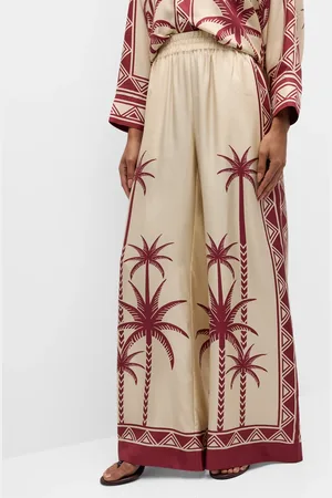 La DoubleJ Placed-Print Wide-Leg Silk Palazzo Pants