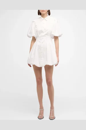 Simkhai Cleo Polin Balloon-Sleeve Pleated Mini Dress