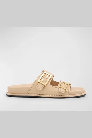 Fendi F Buckle Leather Slide Sandals