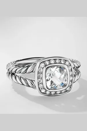 David Yurman Petite Albion Ring with Gemstone and Diamonds in Silver, 7mm