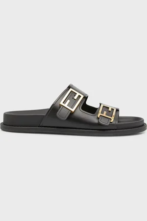 Fendi F Buckle Leather Slide Sandals
