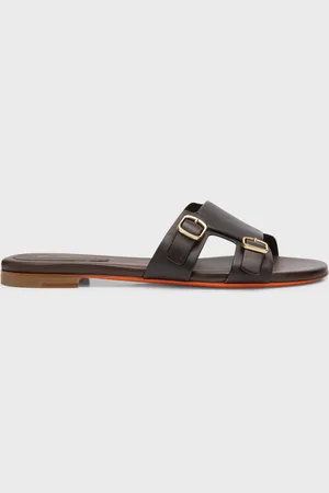 santoni Foresaw Leather Double Monk Slide Sandals