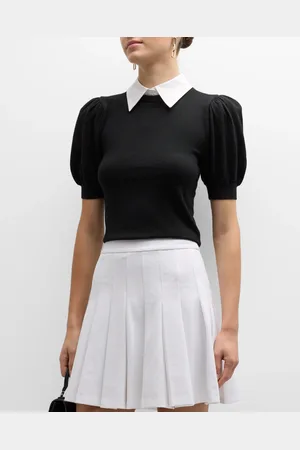 ALICE+OLIVIA Chase Puff-Sleeve Sweater With Detachable Collar