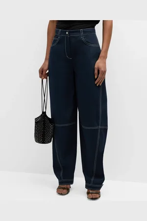 Simkhai Kairi Curved-Leg Topstitched Denim Pants