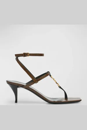 Saint Laurent Cassandra Leather YSL Ankle-Strap Sandals