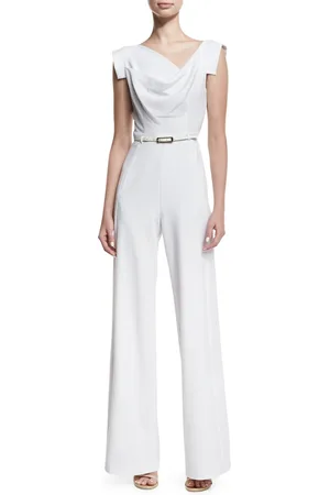 Black Halo Jackie Cap-Sleeve Belted Wide-Leg Jumpsuit