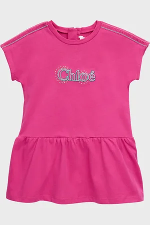 Chloé Kids pleated shift silk dress - Pink