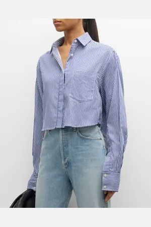 Simkhai Renata Cropped Cotton Stripe Button-Front Shirt