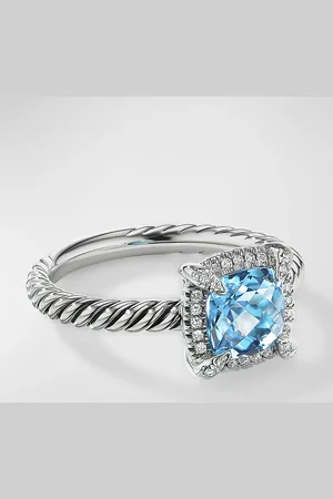 David Yurman 7mm Petite Chatelaine Pave Bezel Ring with Gemstone and Diamonds in Silver